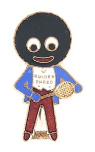 Robertson Golly tennis player white waistcoat advertising badge by H.W.MILLER