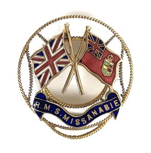 R.M.S. Missanabie Canadian Pacific Railway Co shipping line badge Torpedoed …