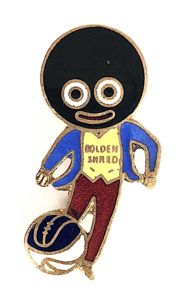 Robertsons Golly footballer yellow waistcoat pre war badge MELSON PRODUCTS