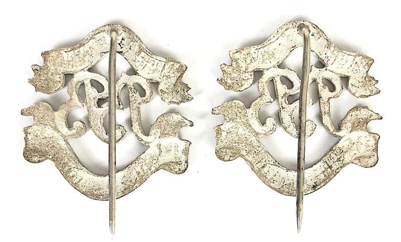 Boys Brigade warrant officers frosted slivered pair of collar badges — image 2