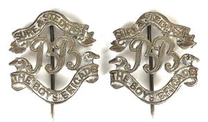 Boys Brigade warrant officers frosted slivered pair of collar badges