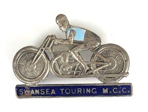 Swansea Touring M.C.C. motorcycle and rider badge c1940 Wales