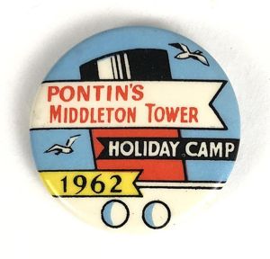 1962 Pontins Middleton Tower Holiday Camp Club tin button badge