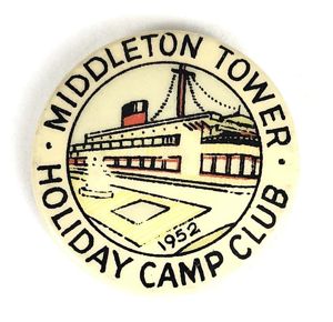 Pontins 1952 Middleton Tower Holiday Camp Club tin button badge …