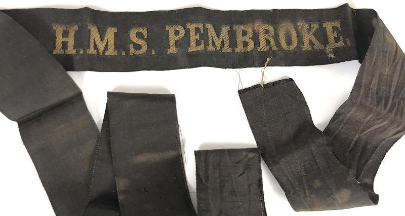HMS PEMBROKE Royal Navy Cap Tally Ribbon Pre-1939 — image 3