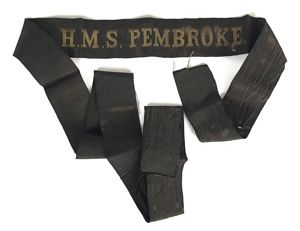 HMS PEMBROKE Royal Navy Cap Tally Ribbon Pre-1939