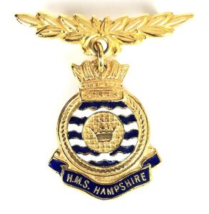 HMS Hampshire Ships Crest gilt & enamel badge 1961 - …