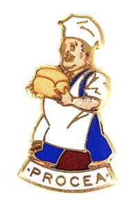 Procea Brown Bread character figure mascot advertising badge