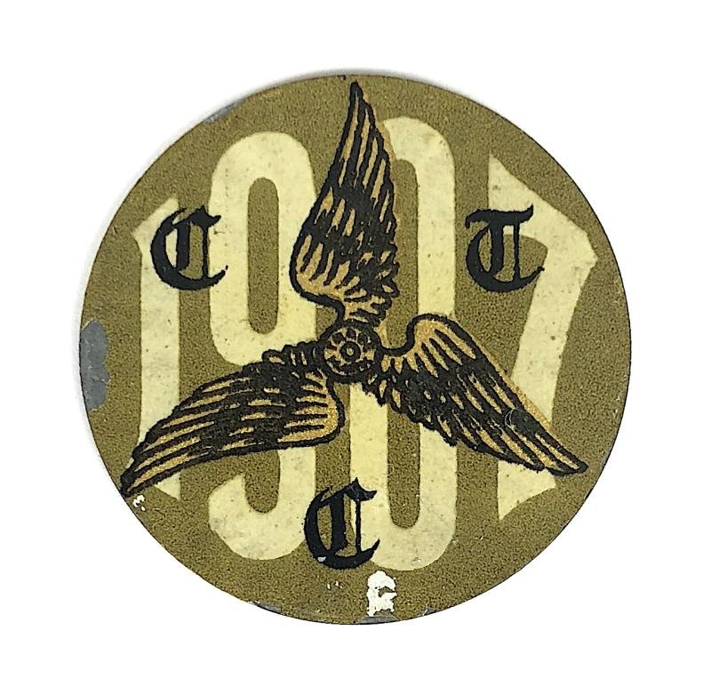 Cyclists Touring Club CTC 1907 membership certificate silver holder badge — image 4