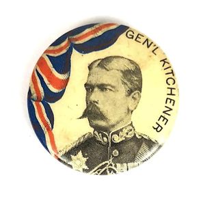 General Kitchener Boer War Union Jack Flag fundraising tin button …