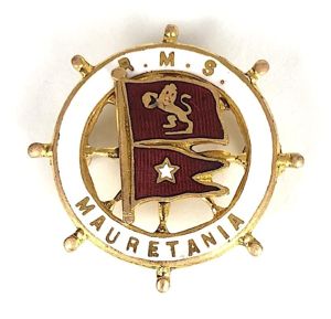 RMS Mauretania Cunard White Star Shipping Line Ships Wheel Badge