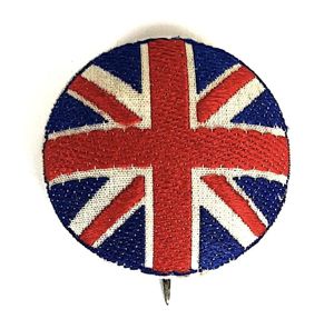 Union Jack Flag patriotic woven silk tin button badge