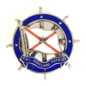 R.M.L. Highland Patriot shipping line 1932 silver ships wheel badge …