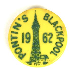 1962 Pontins Blackpool Tower Holiday Camp tin button badge