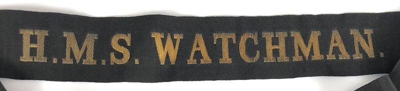 Royal Navy H.M.S. Watchman cap tally silk ribbon badge 120mm. — image 2