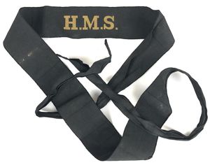 WW2 Royal Navy H.M.S. cap tally ribbon badge