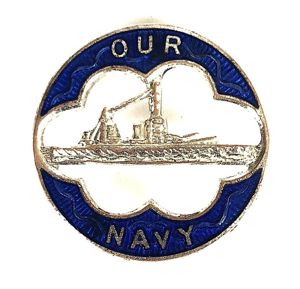 WW2 OUR NAVY patriotic battleship naval badge by H.W.Miller