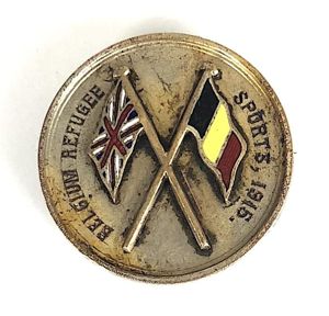 Belgium Refugee Sports 1915 united crossed flags supporters badge