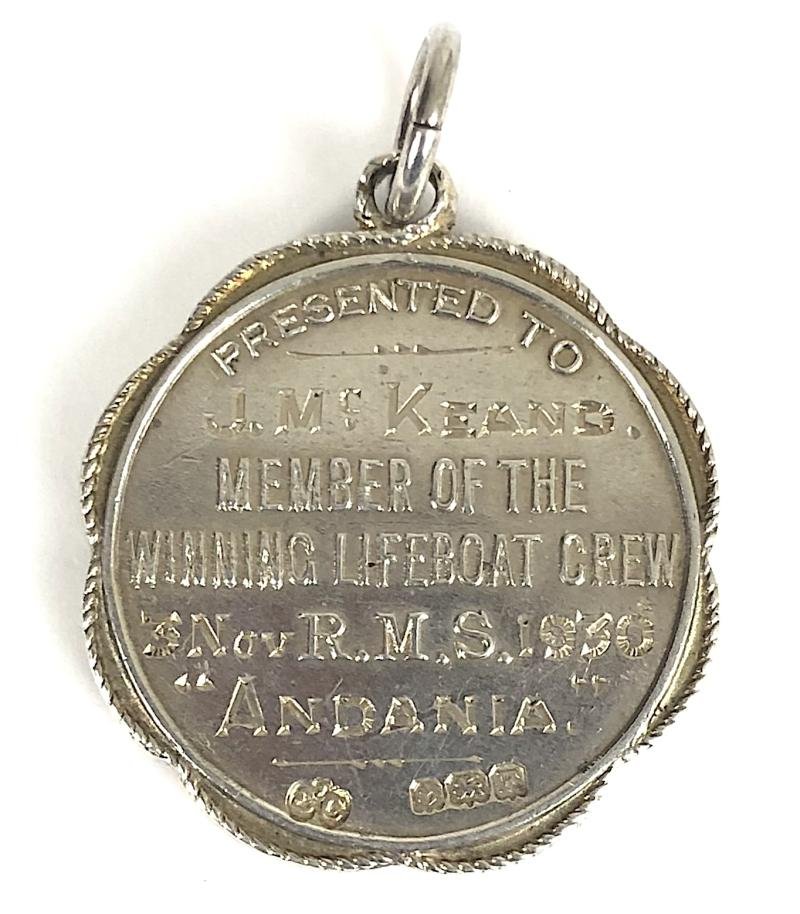 Cunard Steamship Co. R.M.S. Andania 1930 winning lifeboat crew member prize medal — image 2