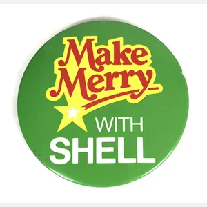'Make Merry with Shell' 1984 advertising slogan promotional badge