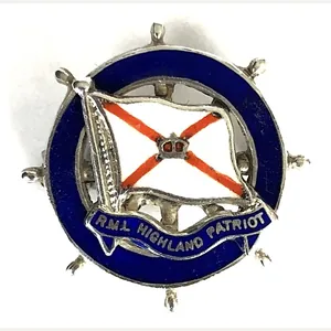R.M.L. Highland Patriot shipping line silver ships wheel badge 1940 …
