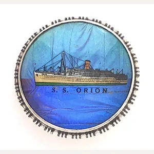 SS Orion shipping line silver ships picture badge