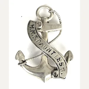 Royal Navy HMS Dauntless 1916 Hollow Silver Anchor Brooch