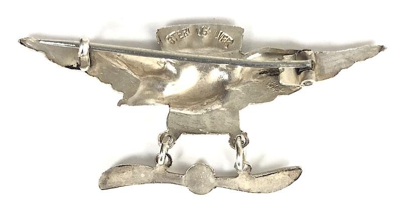 WW1 Royal Naval Air Service Pilot's Wing Silver RNAS Engineer Propeller brooch — image 2