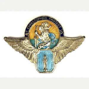 ST. CHRISTOPHER PROTECT US enamel automobile car badge MILANO Italy