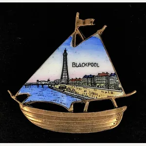 Blackpool Tower hand painted enamel sailing yacht souvenir badge