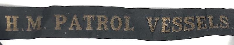 WW2 Royal Navy H. M. Patrol Vessels. sailors cap tally ribbon Length approx 72mm. — image 2