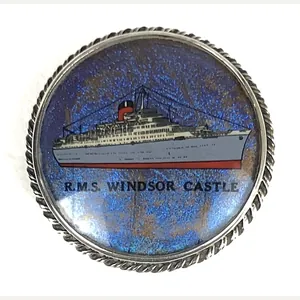 RMS Windsor Castle Union-Castle Line silver ships picture badge torpedoed …