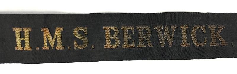 Royal Navy H.M.S. Berwick cap tally silk ribbon badge approx 121mm. — image 2