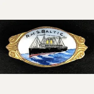 R.M.S. Baltic White Star Line hand painted enamel picture badge
