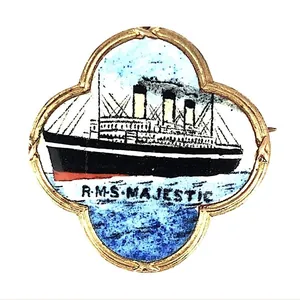 R.M.S. Majestic White Star Line hand painted enamel picture badge