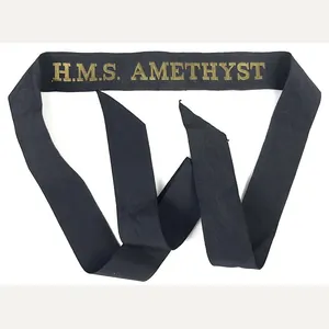 Royal Navy H.M.S. Amethyst cap tally silk ribbon badge approx …