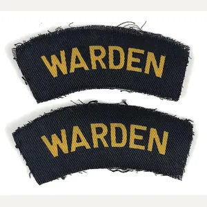 Civil Defence Warden Matching Pair of Printed Shoulder Titles Badges