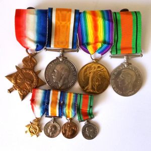 WW1 / WW2 Mounted Medal Group with Matching Mniatures