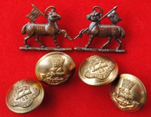 West Surreys Officer Bronze Collar Dogs and 4 Brass Buttons