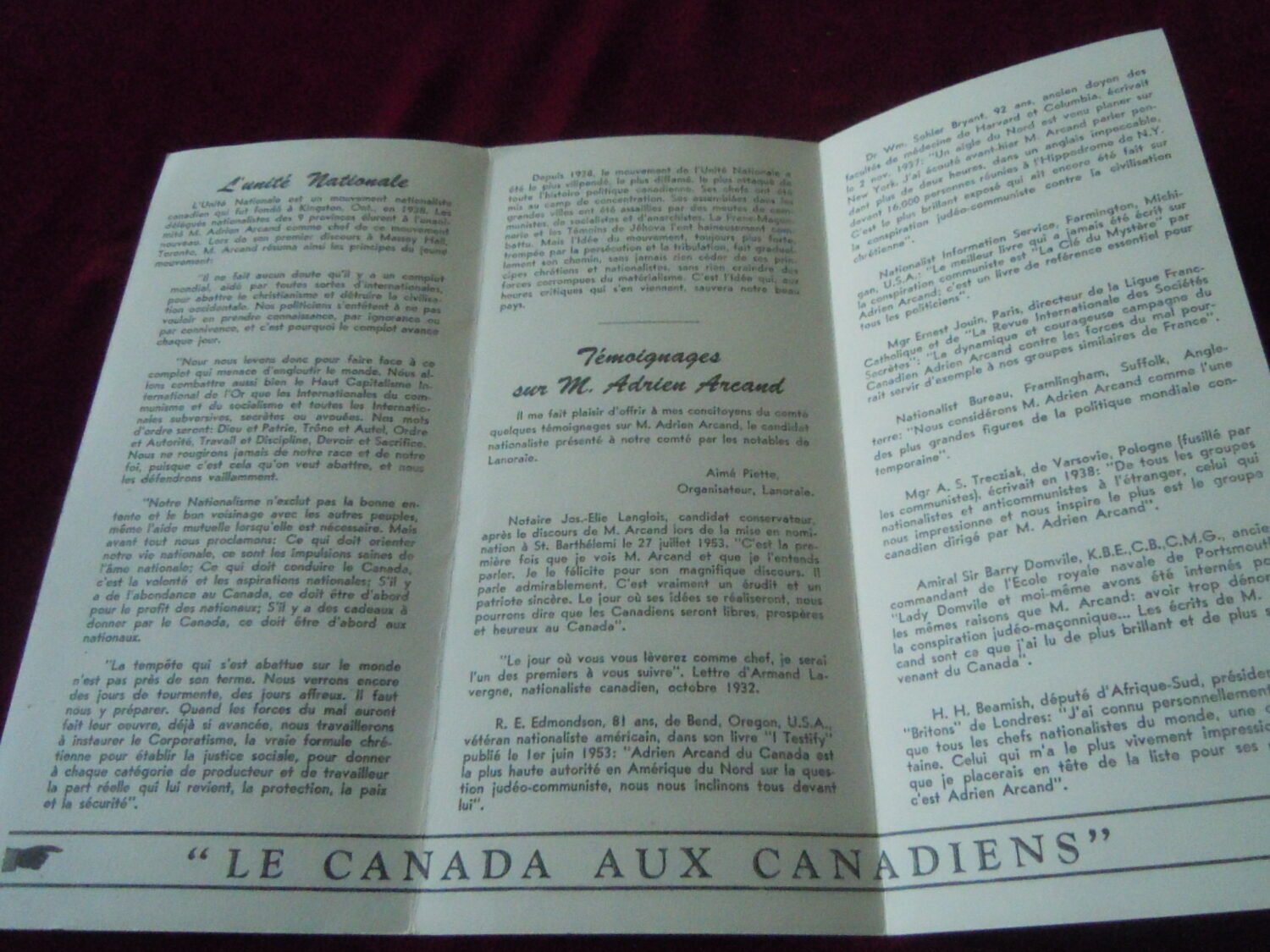 dépliant campagne élection législative 1953 Adrien Arcand — image 2