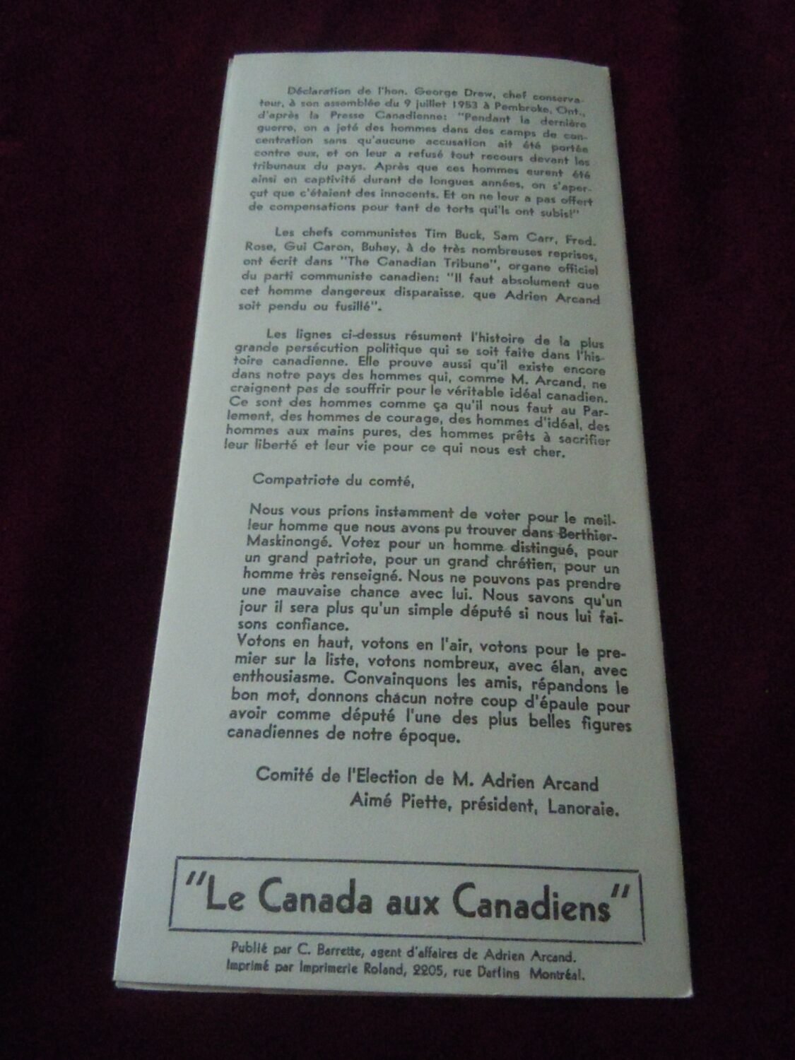 dépliant campagne élection législative 1953 Adrien Arcand — image 3