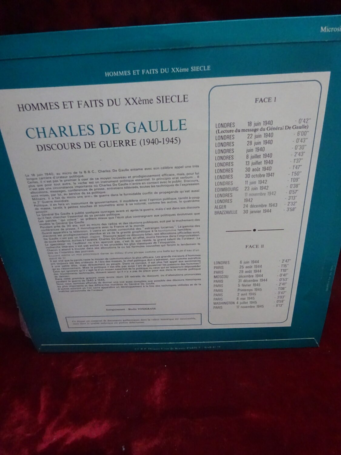 Disque 33 tours Charles de Gaulle discours de guerre (1940-1945) SERP — image 2