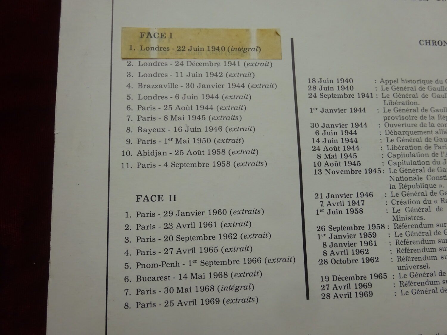 Disque 33 tours discours Charles de Gaulle 1940-1969 — image 2