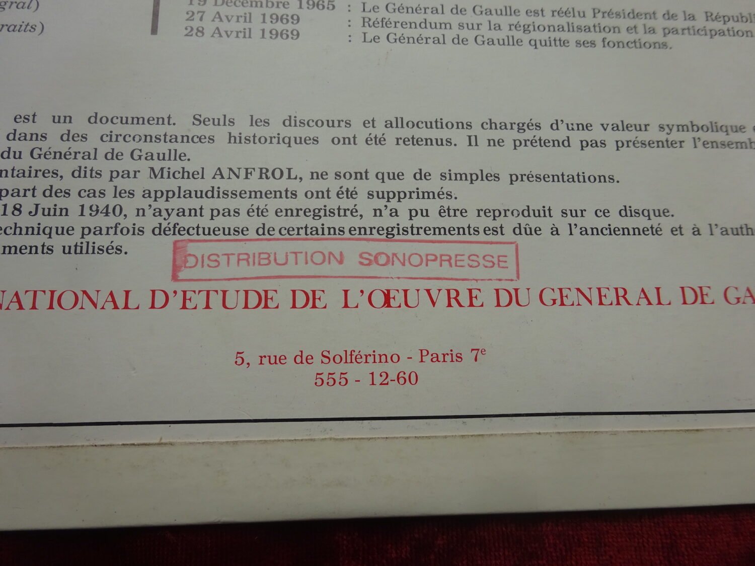 Disque 33 tours discours Charles de Gaulle 1940-1969 — image 3