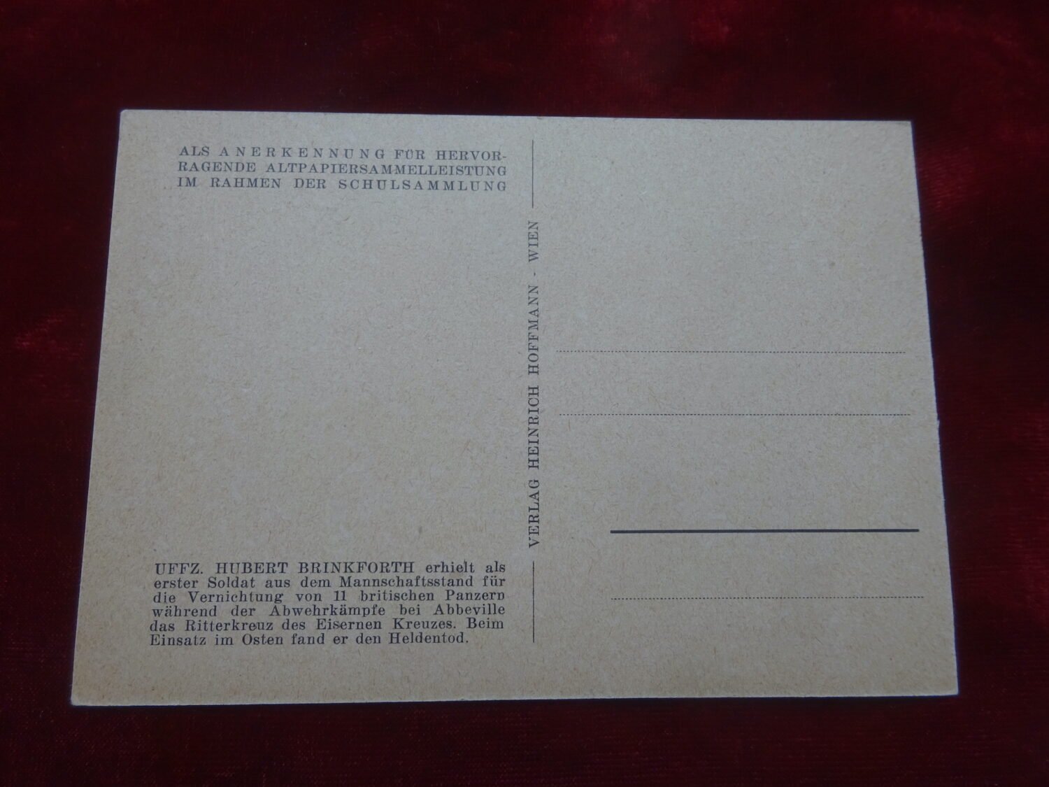 Carte postale Uffz Hubert Brinforth — image 2