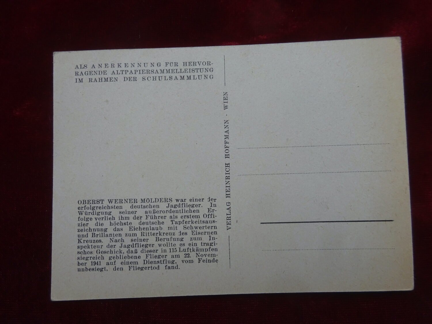 Carte postale oberst Werner Molders — image 2