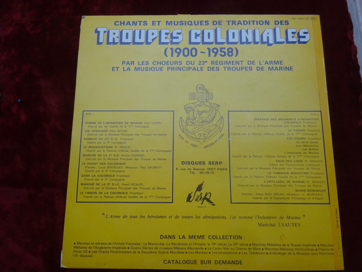 Disque 33 tours SERP Chants des troupes coloniales — image 2