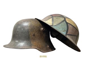 WW1 US & German Camo Helmet Vet Named Battle Damage