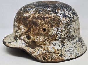 Heavily Service Used Winter Camo Heer Helmet, SE64