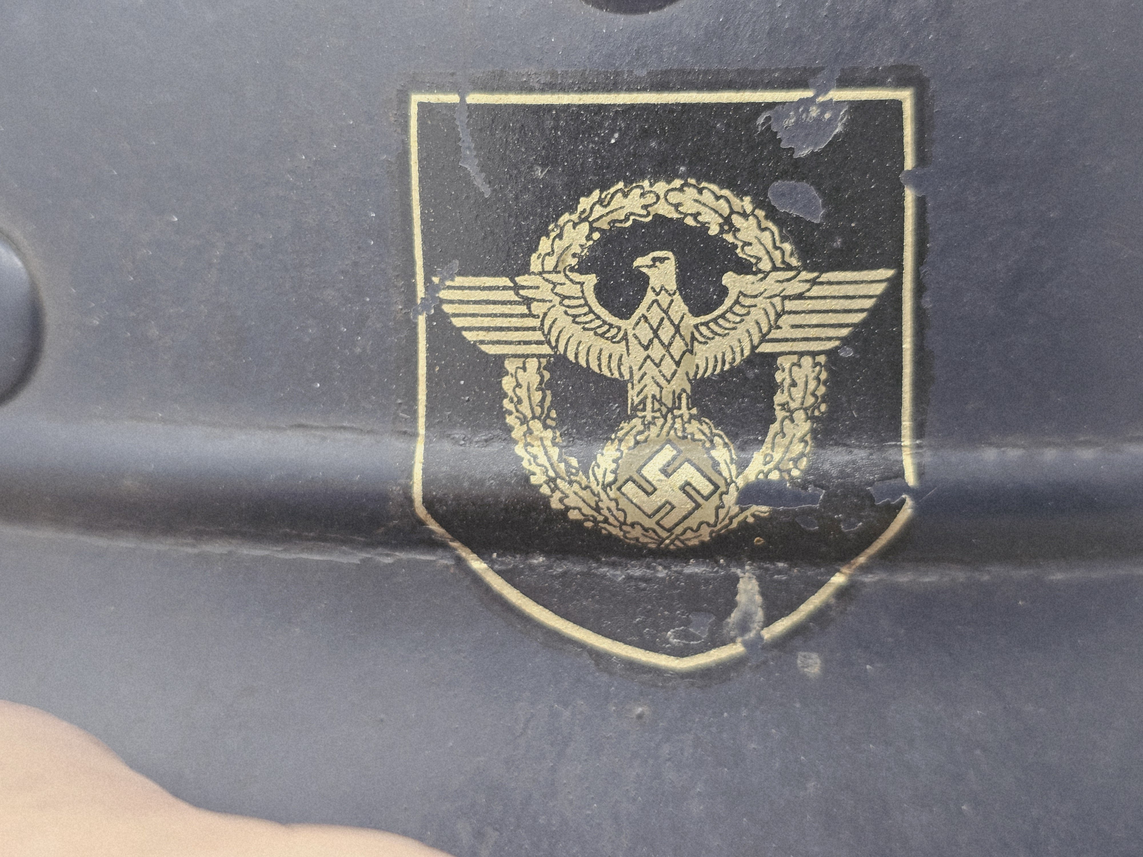 Sharp, Beaded Luftschutz Polizei M35 Helmet, Bordered Decals. — image 6